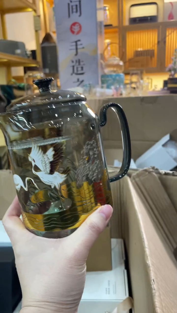 手工艺品玻璃高货仙鹤月牙壶800毫升