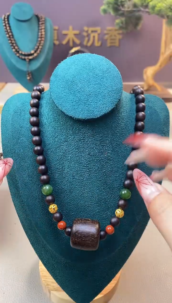 【闪购商品】沉香手串J玉化紫08+虎斑留疤白棋楠沉香木雕顶珠