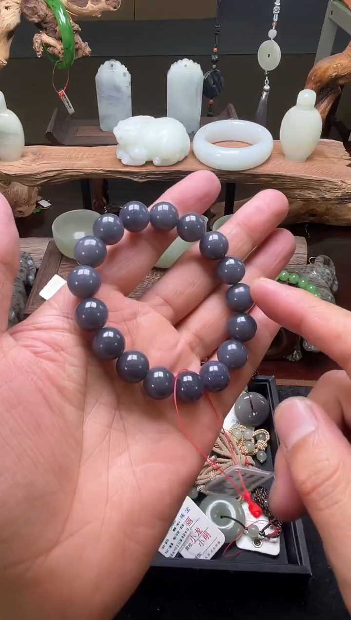 【闪购商品】和田玉手串未镶嵌卡12青海烟紫 圆珠 9007275
