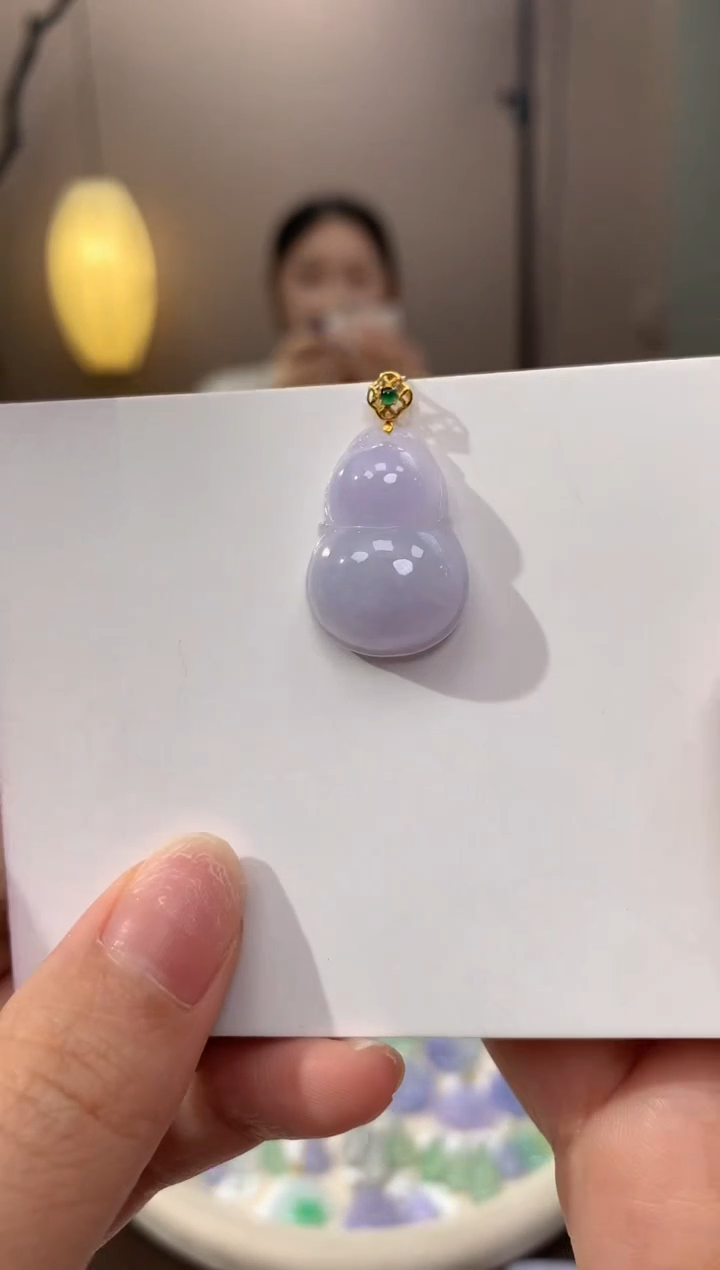 翡翠18K金镶嵌颈饰天然缅甸a货翡翠