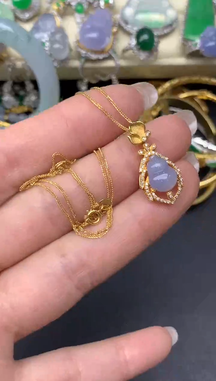 翡翠18K金镶嵌颈饰258-雪姐翡翠天天见