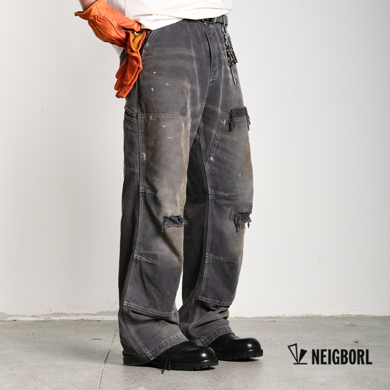 【软盒双喜】NEIGBORL钊叔制美式做旧磨烂泼墨水洗宽松直筒牛仔裤