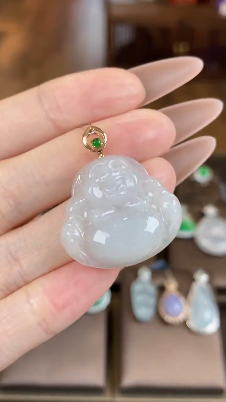 【闪购商品】翡翠吊坠(不含链)18K金镶嵌翡翠佛公