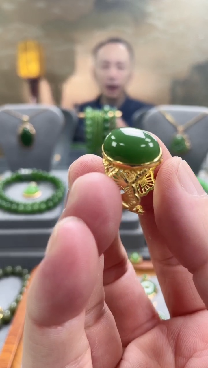 银S925镀金镶嵌戒指和田玉银S925镀金镶嵌 戒指 和田玉