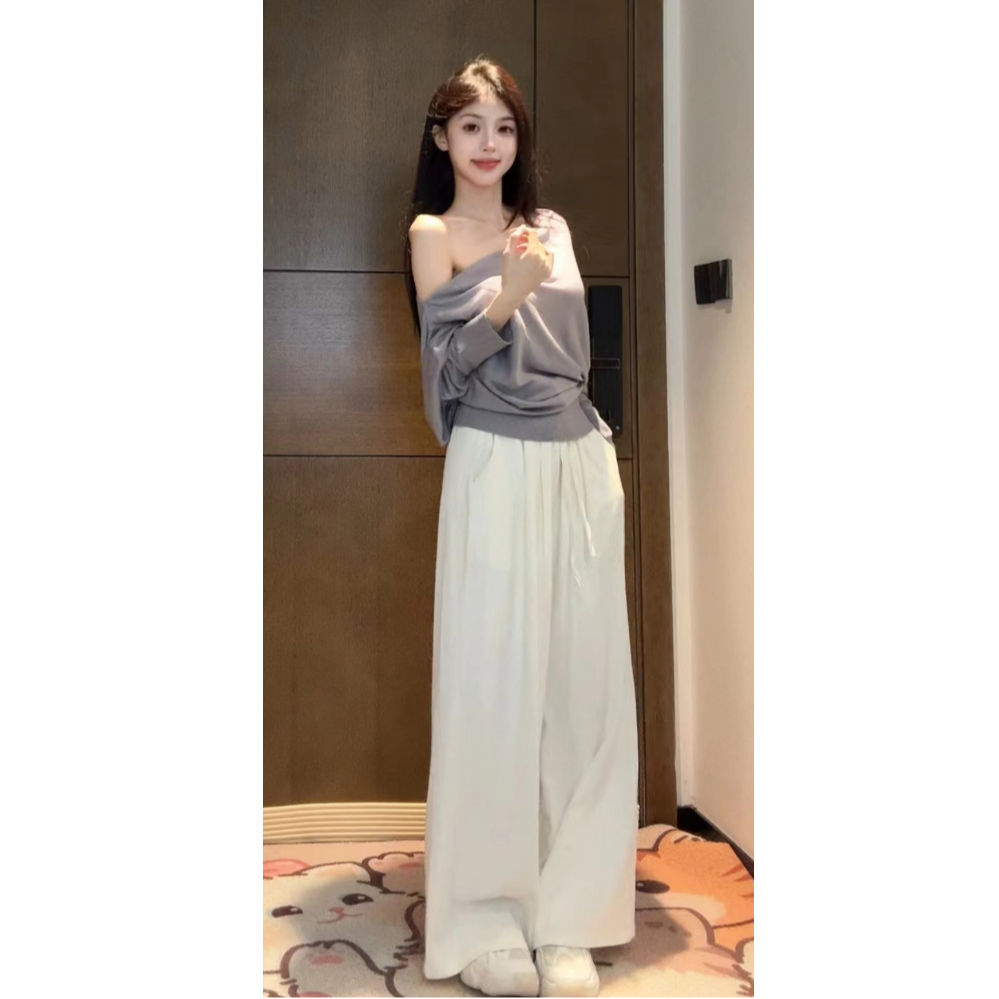 【XIAOBAWANG】慵懒风松弛感西装阔腿裤高腰宽松拖地长裤