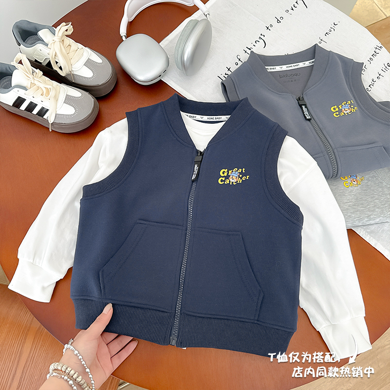 儿童马甲秋季拉链坎肩男童无袖上衣宝宝外穿幼儿园背心马夹 A类棉