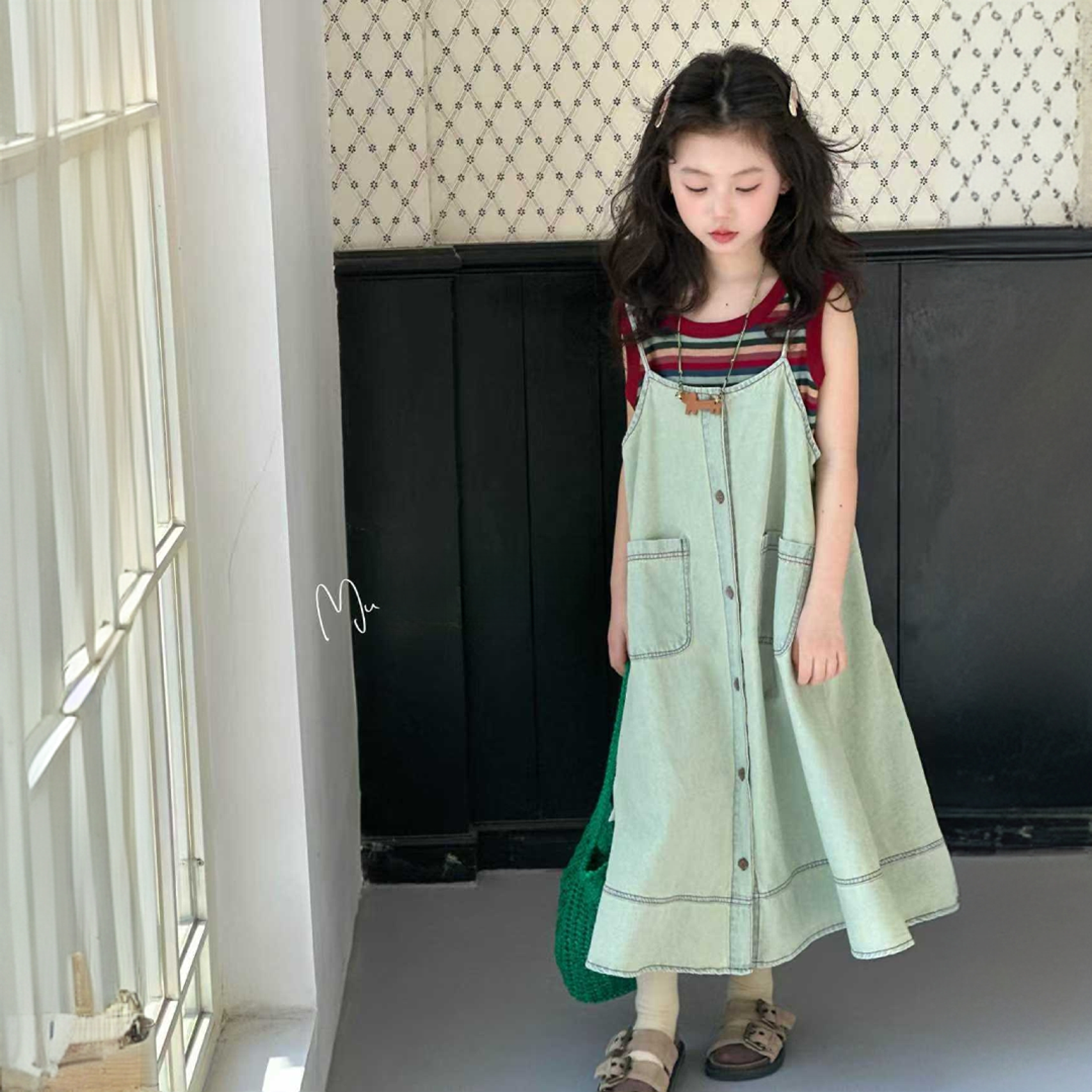 【小清新】棉小九儿童高定设计牛仔背心裙套装（中童）892091