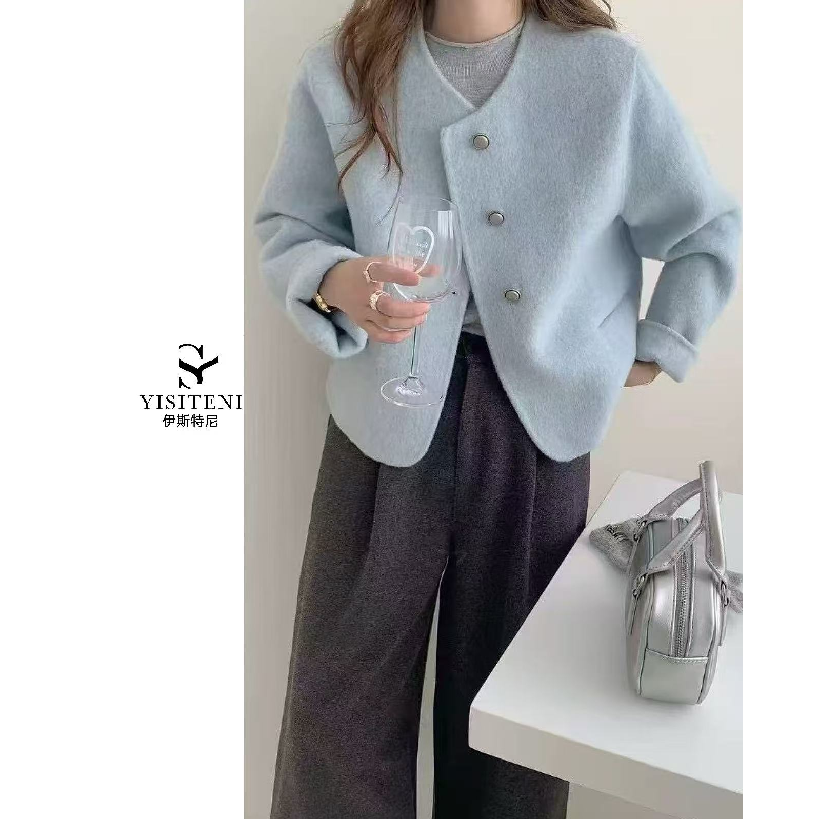 【YisiTeni品牌清仓】双面羊毛大衣女小个子百搭简约气质短外套Y601