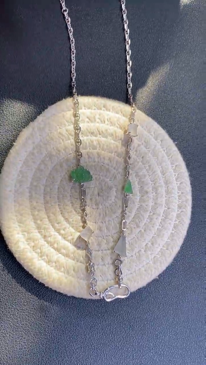 颈饰银S925镶嵌翡翠净货16986