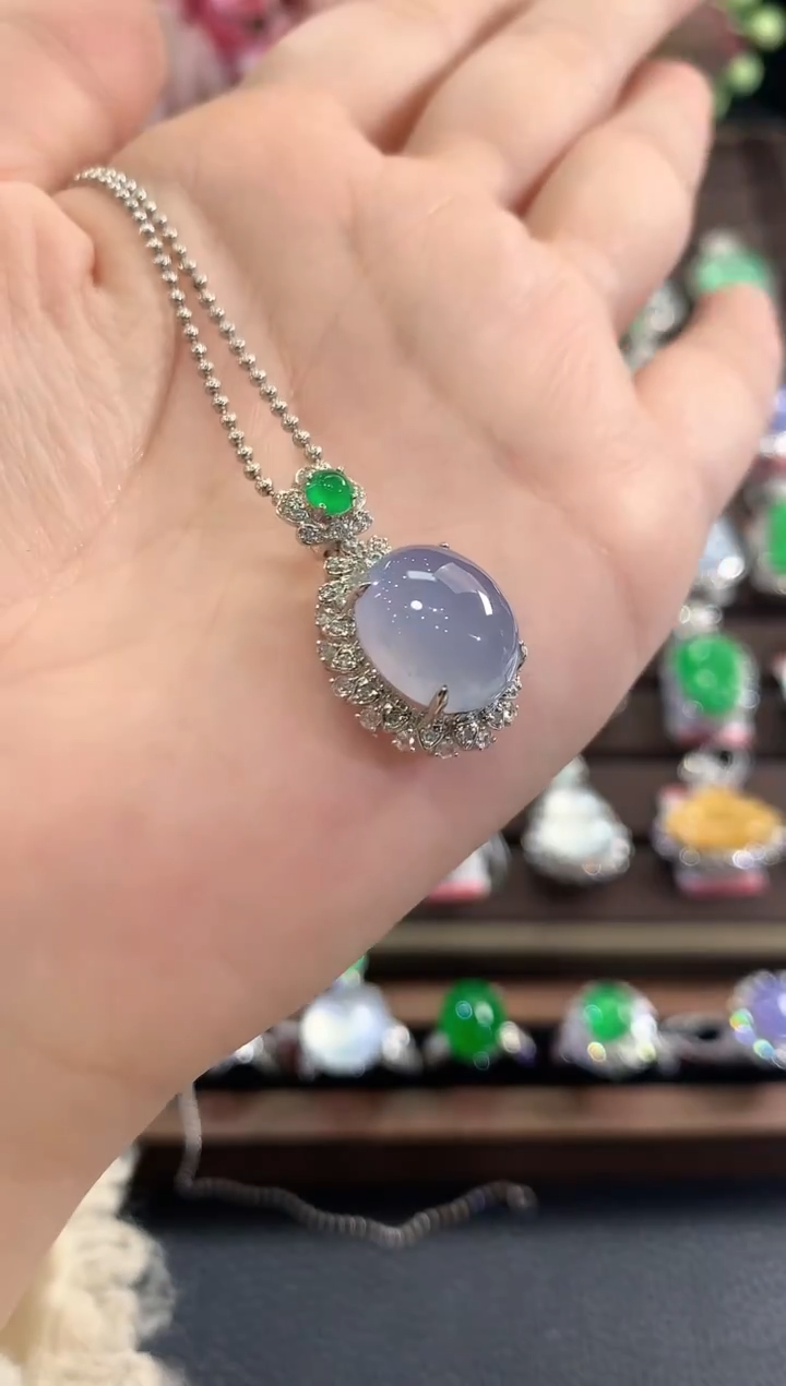 吊坠(不含链)18K金镶嵌翡翠d53 紫货有色差