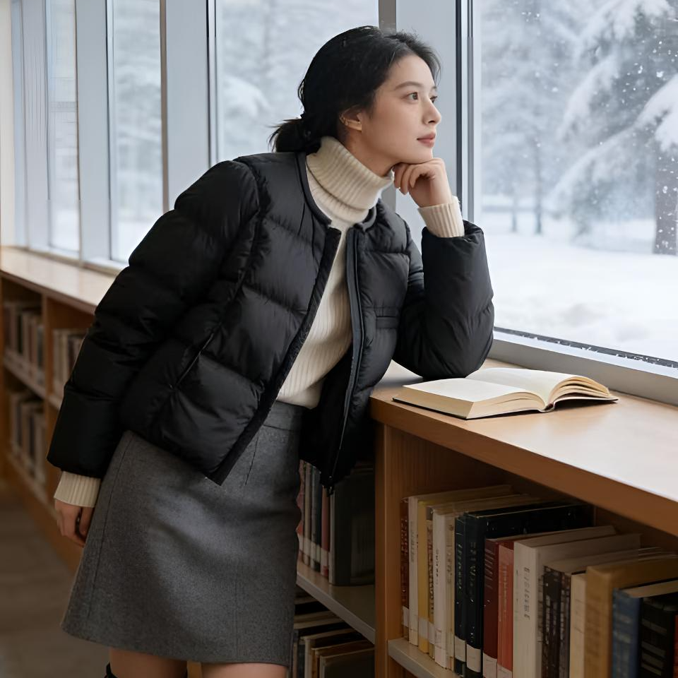 羽绒服女中长款90绒2025厚款显瘦连帽方格白鸭绒服休闲经典潮流