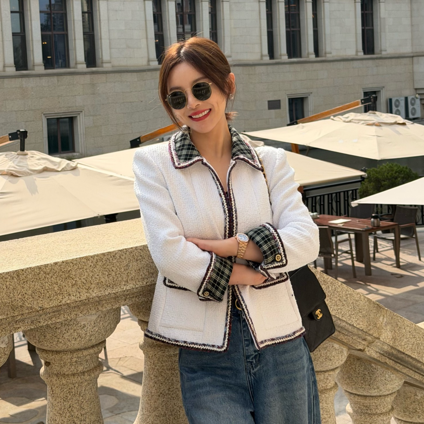 DIDI LAUREN“高定时装周”设计师香风拼接款撞色外套