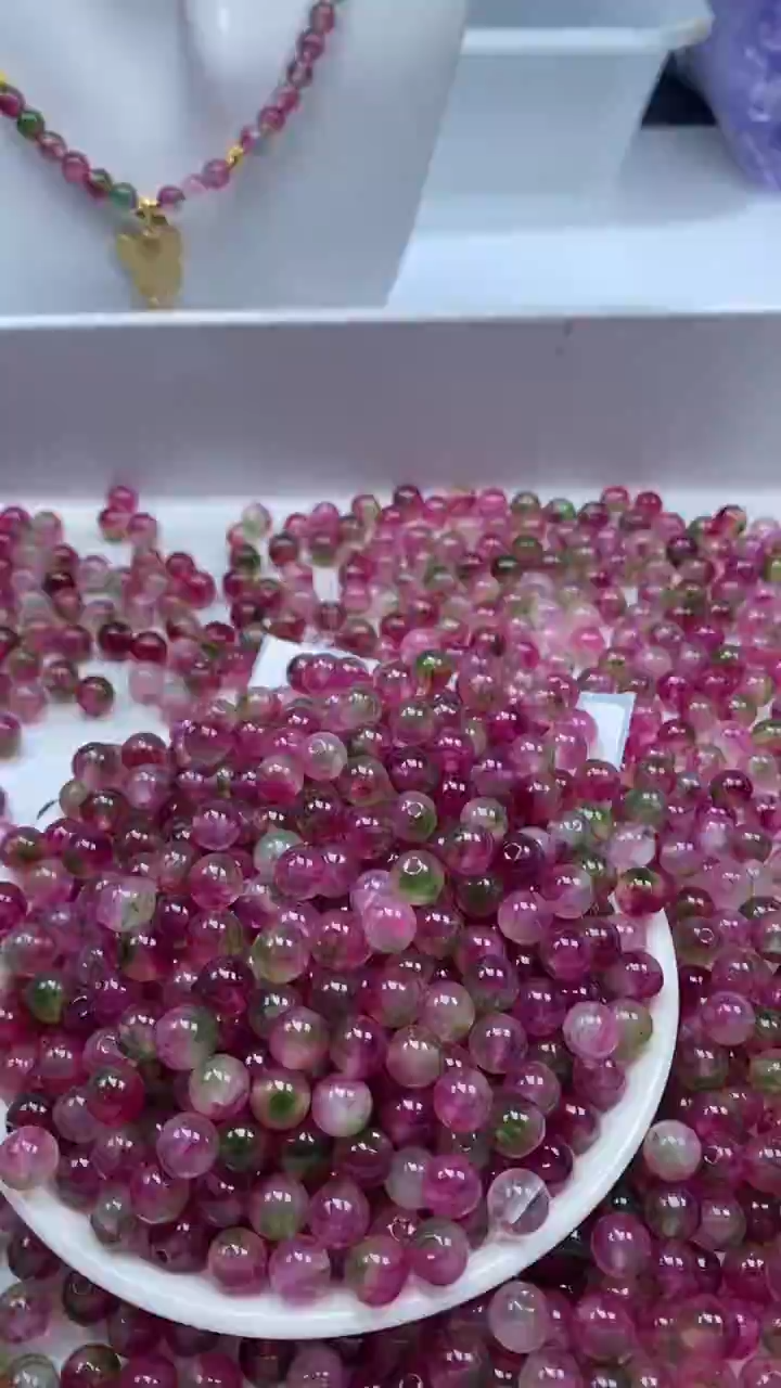 颈饰未镶嵌水晶W1779西瓜碧玺8mm*13颗