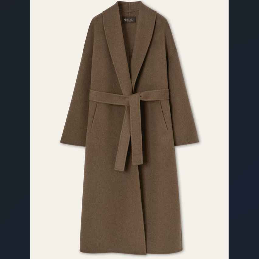 长款女毛呢外套宽松天丝大衣青果领时尚呢大衣气质秋冬轻奢百搭