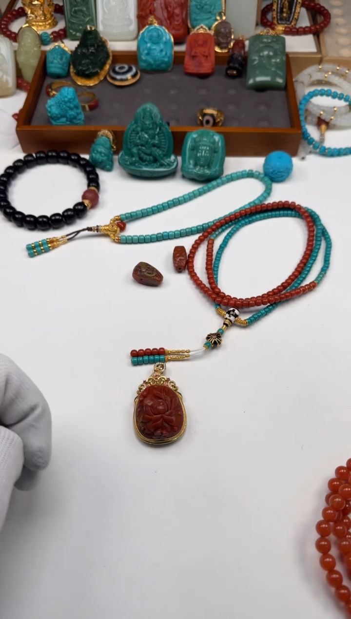 18K金镶嵌配饰配饰南红玛瑙念*～配饰配饰