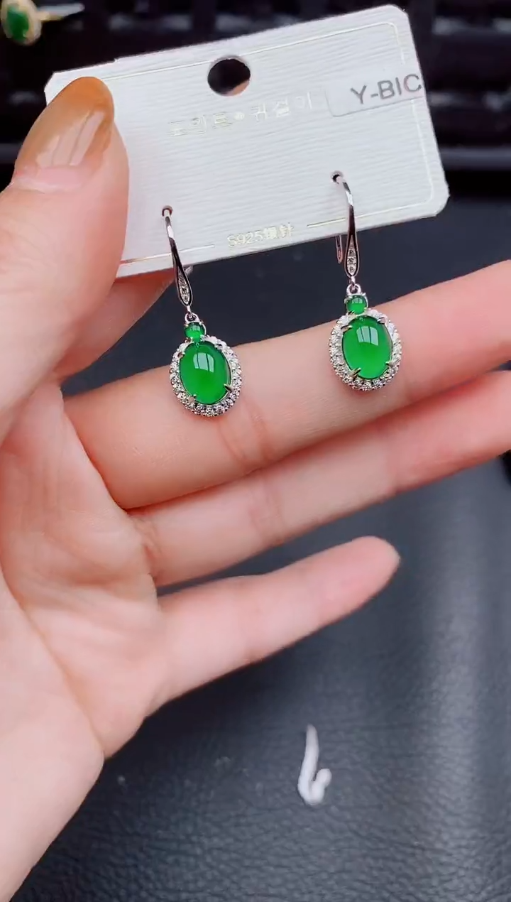 【闪购商品】翡翠耳饰银S925镶嵌天然a货翡翠799