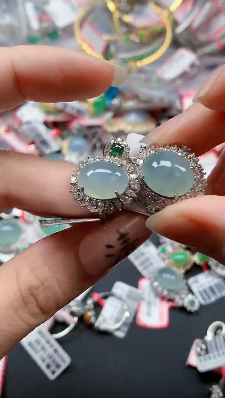 银S925镶嵌戒指翡翠天然A货缅甸翡翠