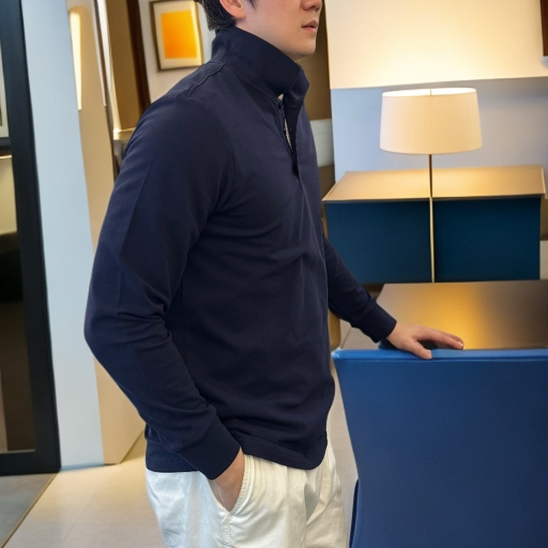 小鱼长袖POLO衫纯色高级感男装时尚休闲百搭翻领男款立领