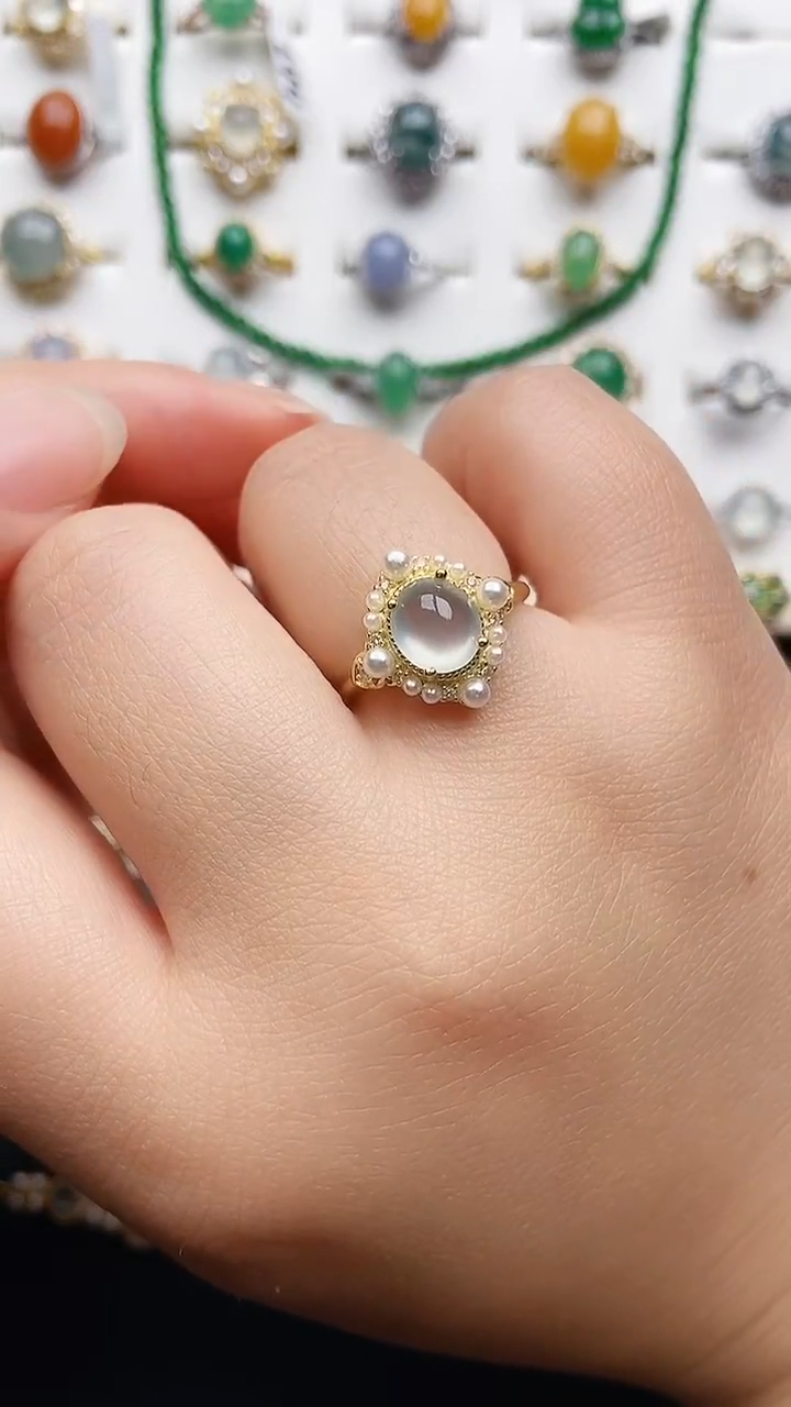 翡翠戒指银S925镶嵌1111