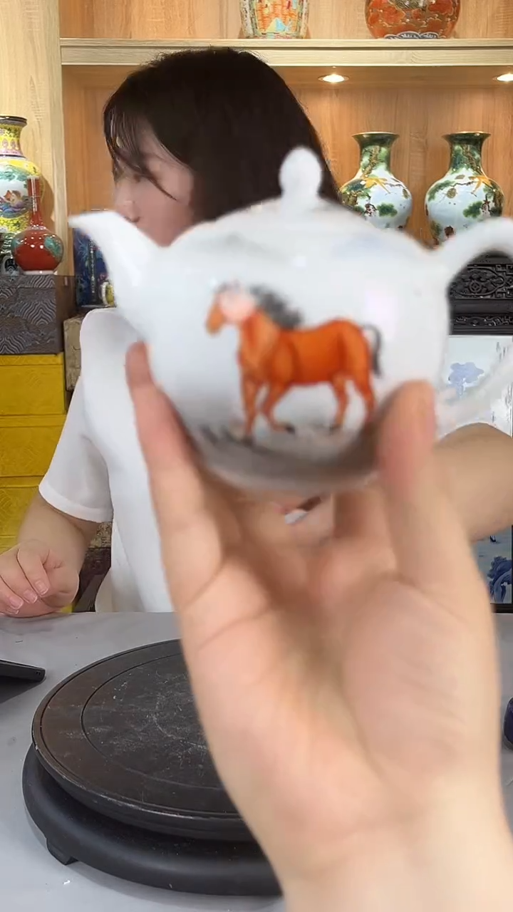 摆件景德镇陶瓷釉上彩马到成功茶壶