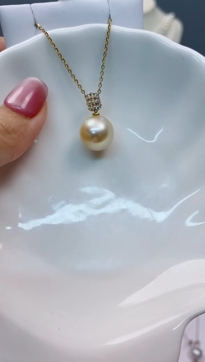 【闪购商品】海水珍珠吊坠(赠链)18K金镶嵌13-14南洋海水珍珠吊坠