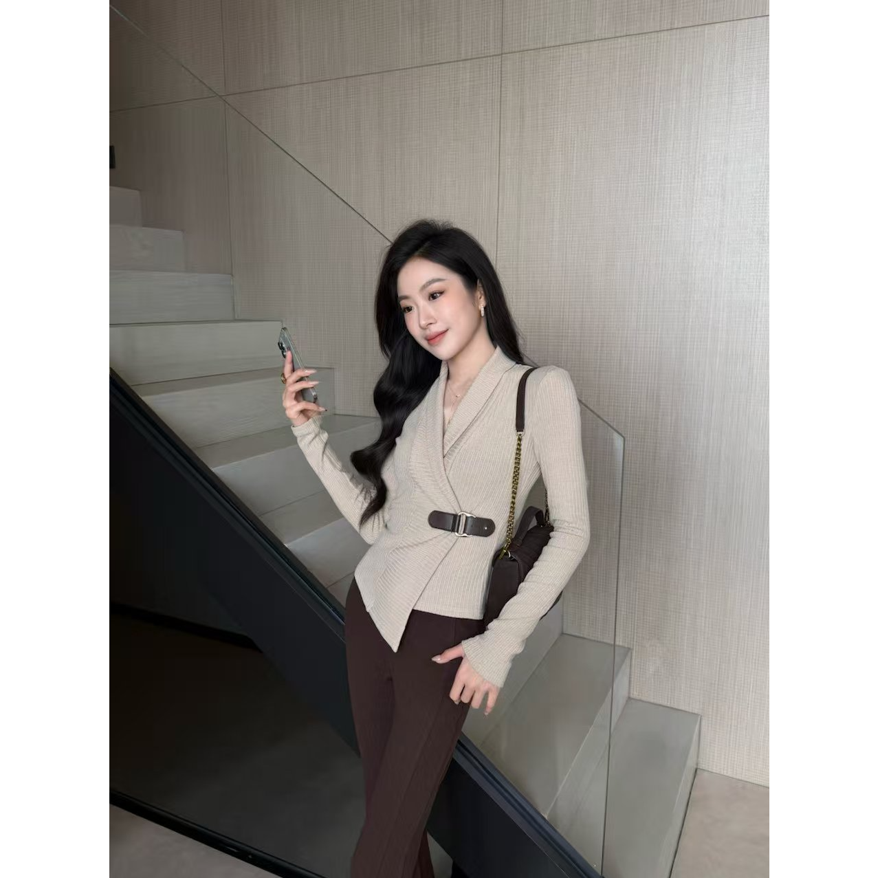 MEINA【琥珀松林】高级感修身皮带设计感掐腰显瘦藏肉百搭毛针织衫商品图