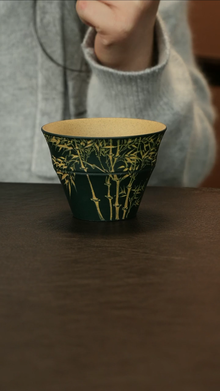 【闪购商品】紫砂茶杯直播福利蒋文琴段泥粉墨绿竹节杯