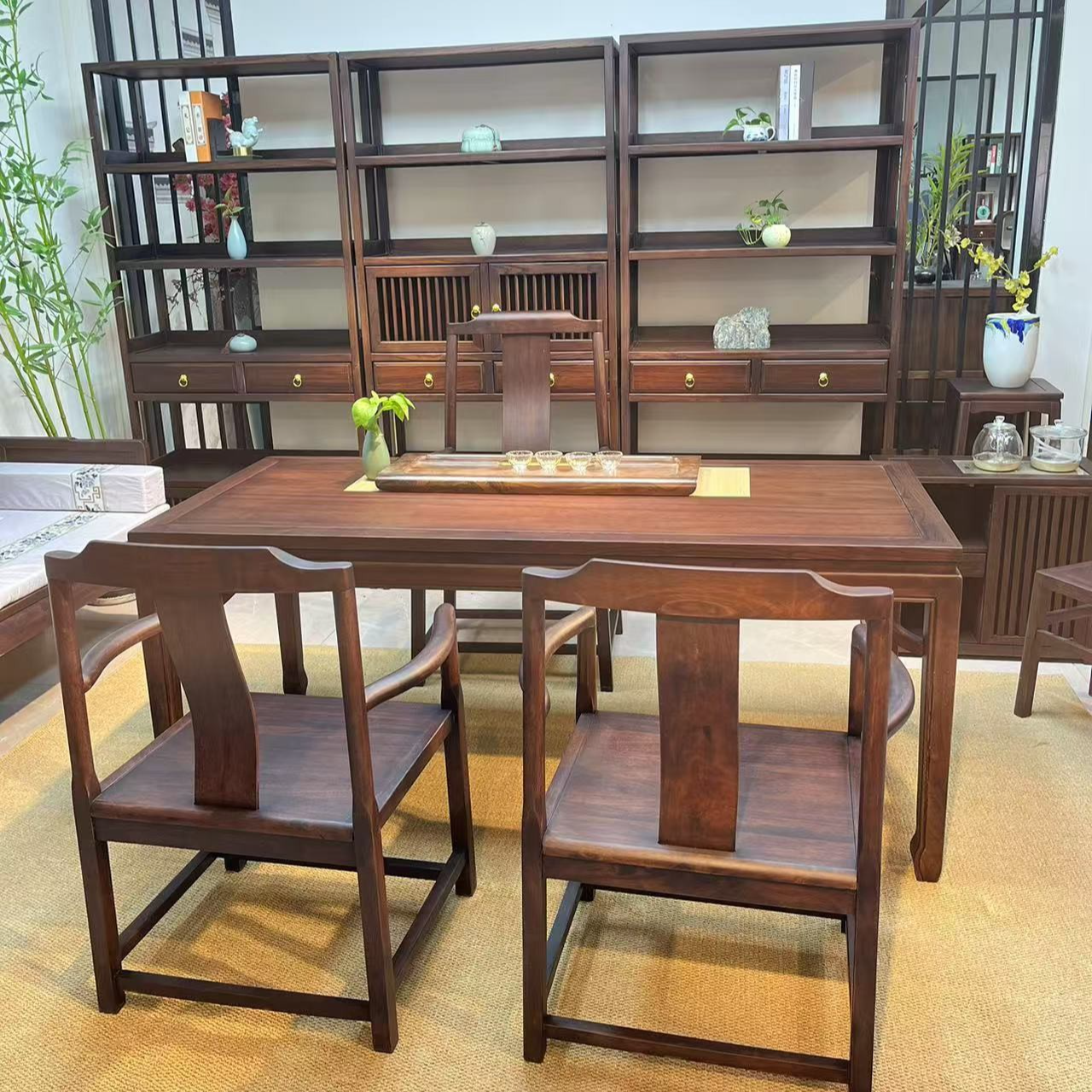 宋式美学新中式胡桃木实木书茶桌椅现代简约经典办公家用禅意一体