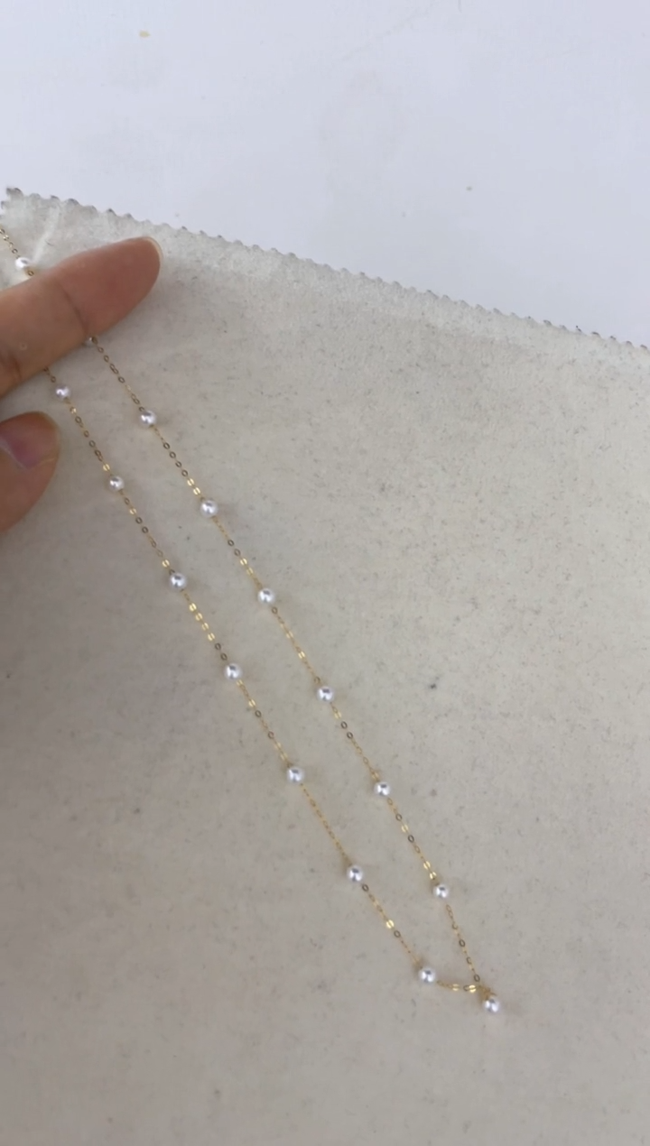 淡水珍珠18K金镶嵌颈饰项链满天星