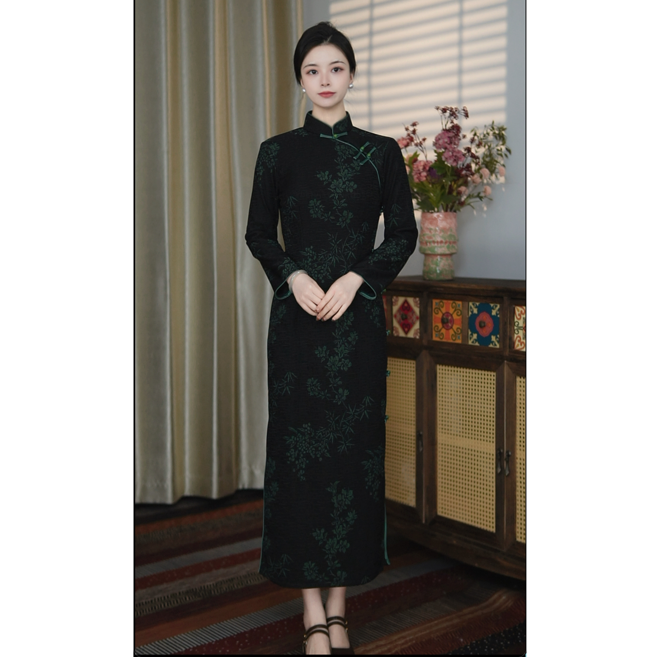 锦笙 |云裁125cm改良新中式古法全开冬季加厚显瘦收腰气质旗袍