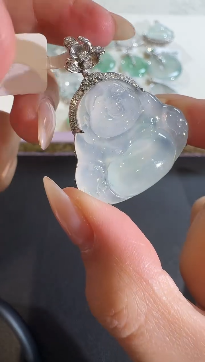 【闪购商品】翡翠吊坠(不含链)18K金镶嵌【源头工厂】钻石镶嵌