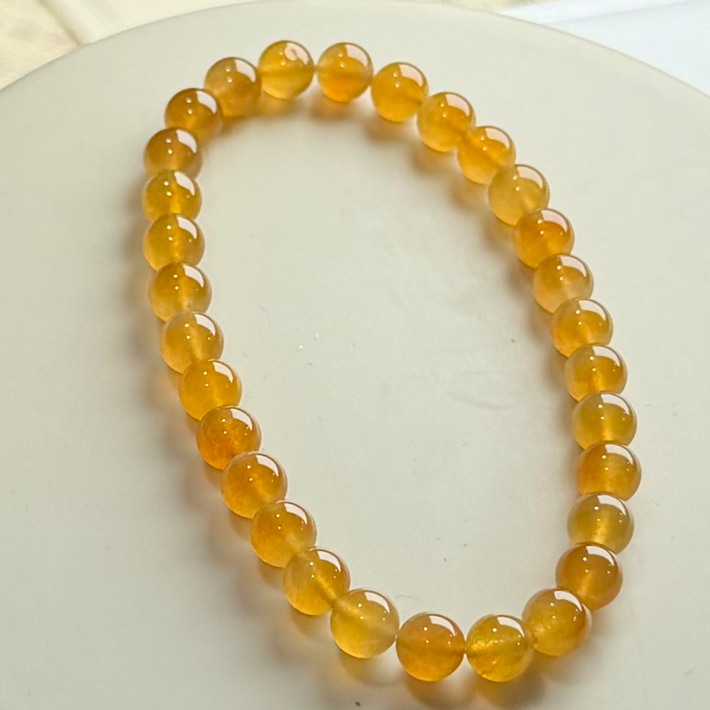 F637冰种黄翡圆珠手串翡翠珠珠缅甸天然A货时尚黄色百搭轻奢