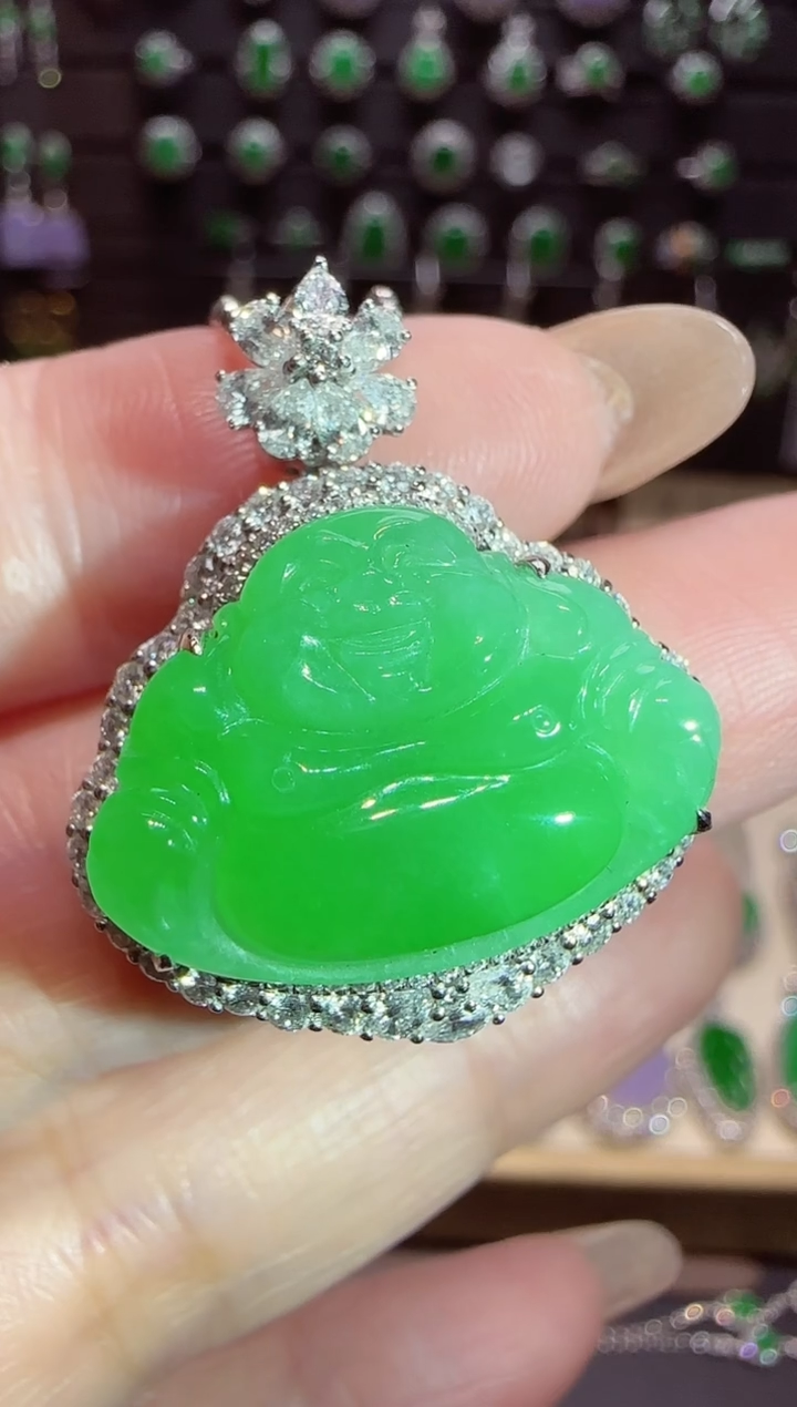 翡翠18K金镶嵌吊坠(不含链)一