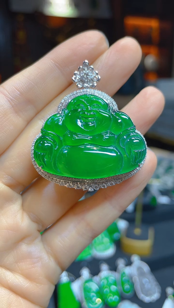 【闪购商品】翡翠颈饰18K金镶嵌113950天然A货翡翠佛公