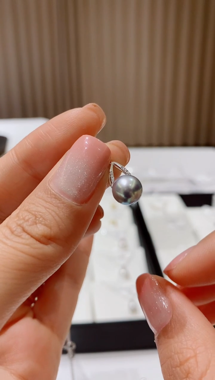 海水珍珠18K金镶嵌吊坠(不含链)8-8.5mm海水珍珠AKoya吊坠