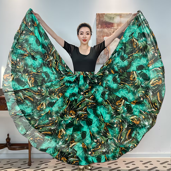 B《潮汐碧晕》人丝混纺满铺花半身裙/720大摆带内衬