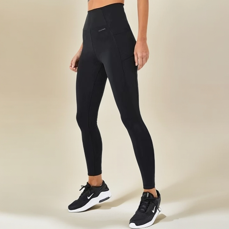 裸感磨毛高腰瑜伽侧面双兜蜜桃提臀速干透气九分裤修身弹力