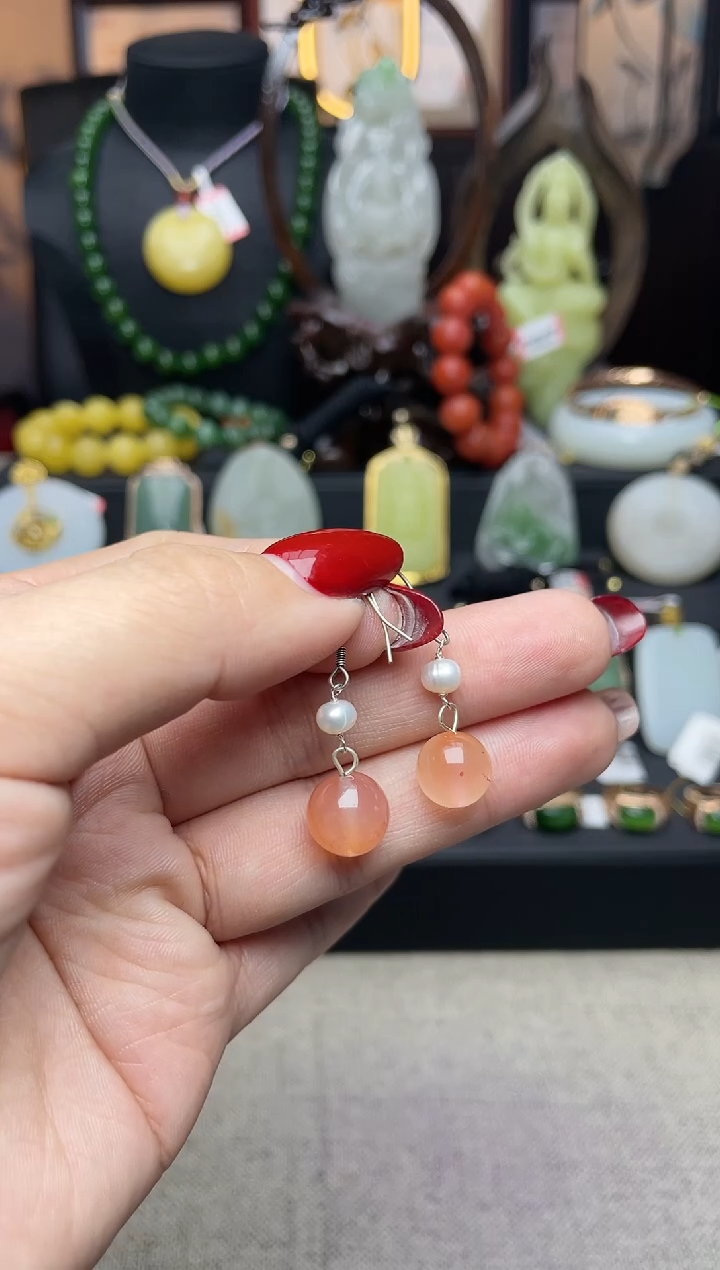 【闪购商品】南红玛瑙耳饰银S925镶嵌耳饰