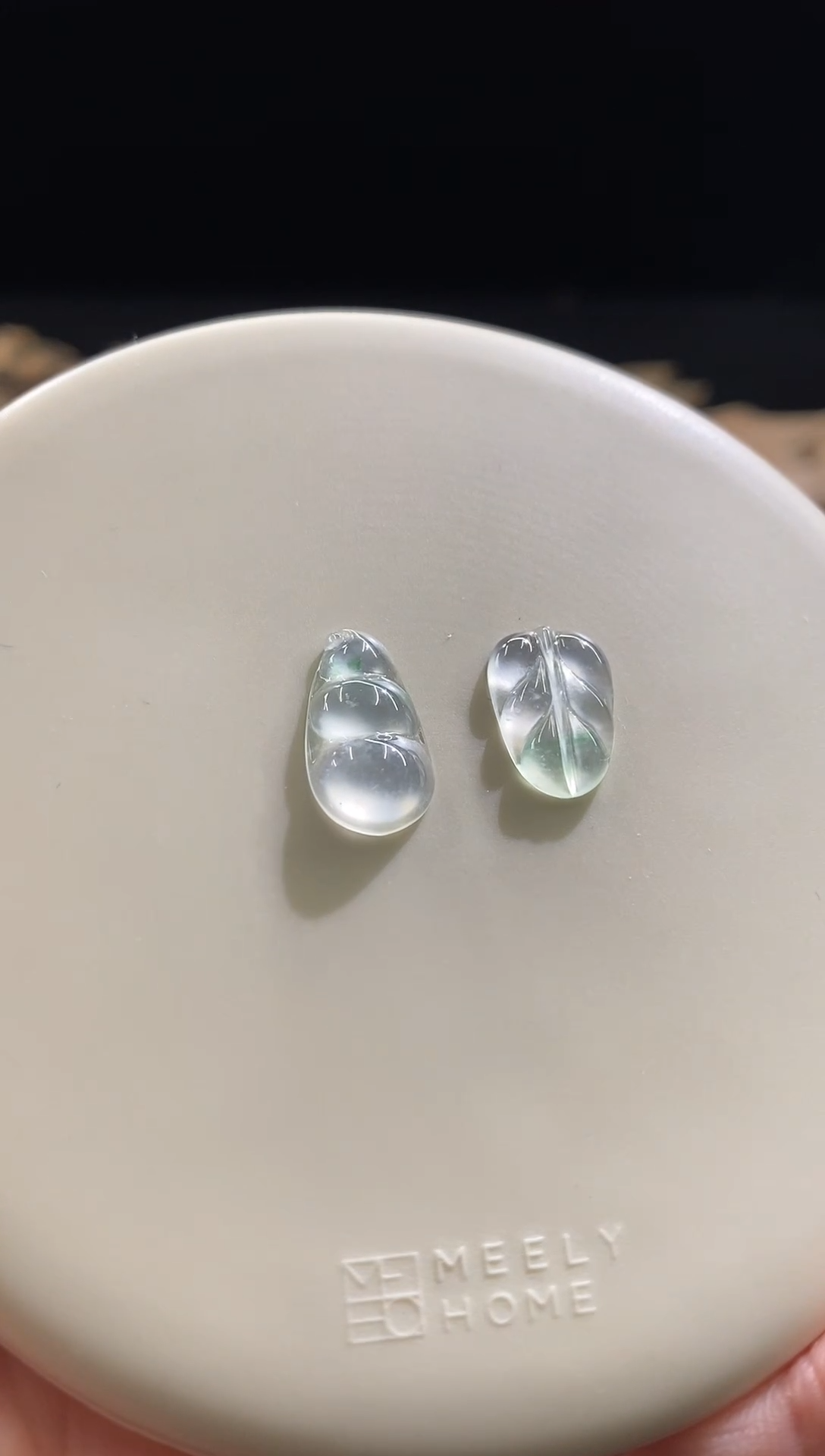 翡翠裸石高冰雪花棉豆子+叶子裸石