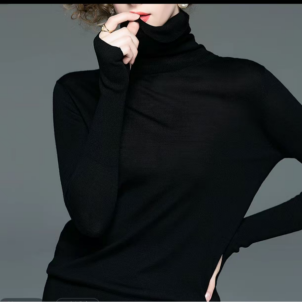 常规针织适中半高领堆堆领打底衫百搭毛衣高领毛长袖w075