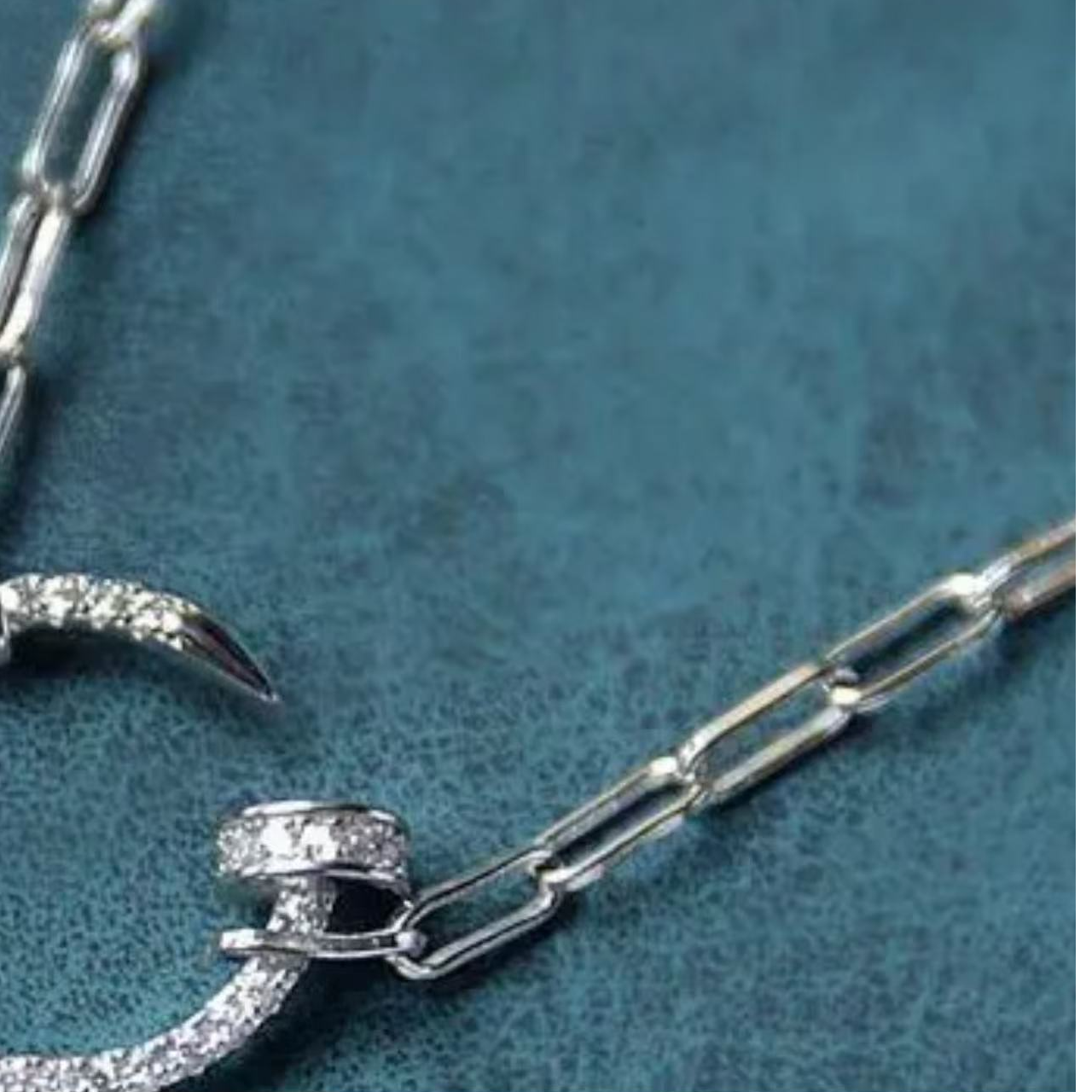 坠链均925银莫桑石 轻奢时尚银色拼接百搭手工卡钉子园链吊坠