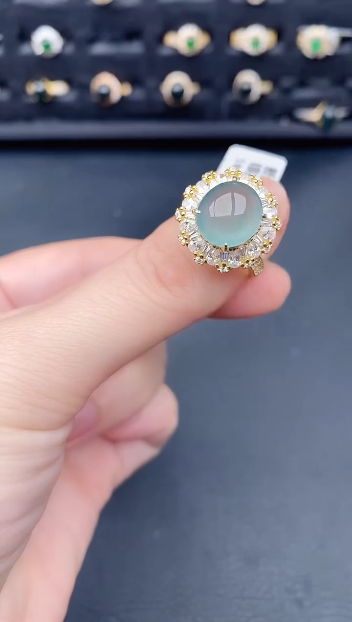 银S925镶嵌戒指翡翠天然a货翡翠139