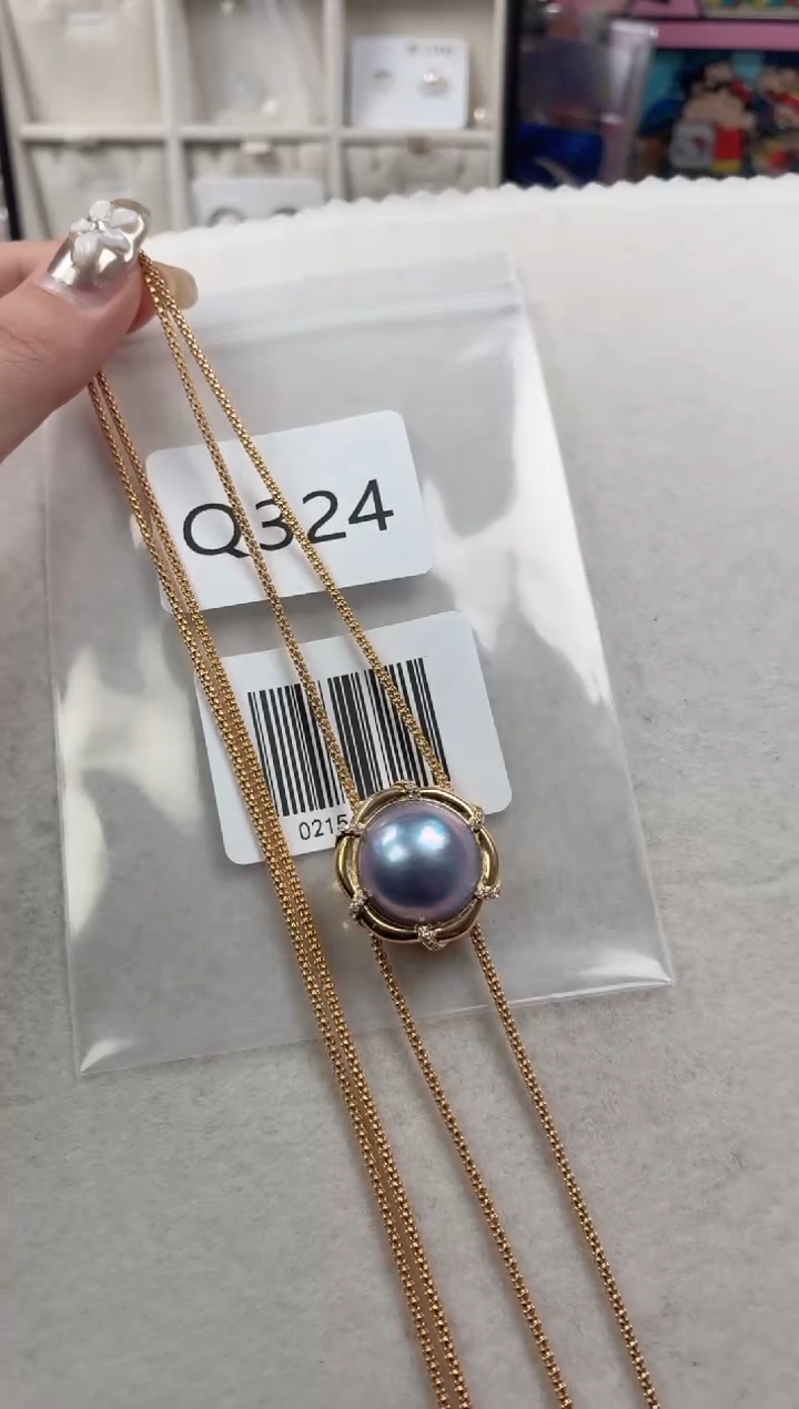 银S925镶嵌套链拼合珍珠（马贝珠）Q324