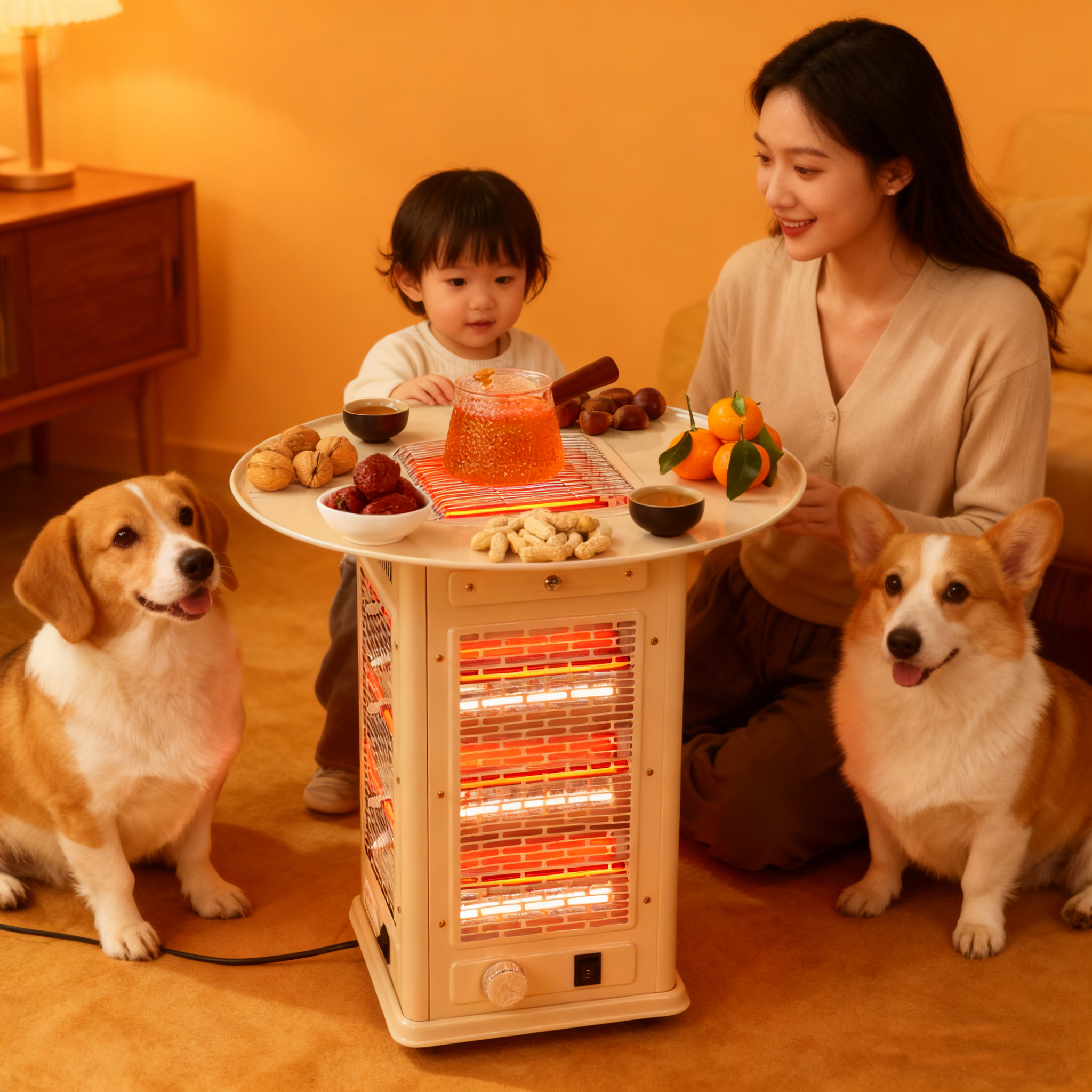 围炉煮茶五面取暖器烤火器烤火炉电暖气电暖器小太阳暖脚神器