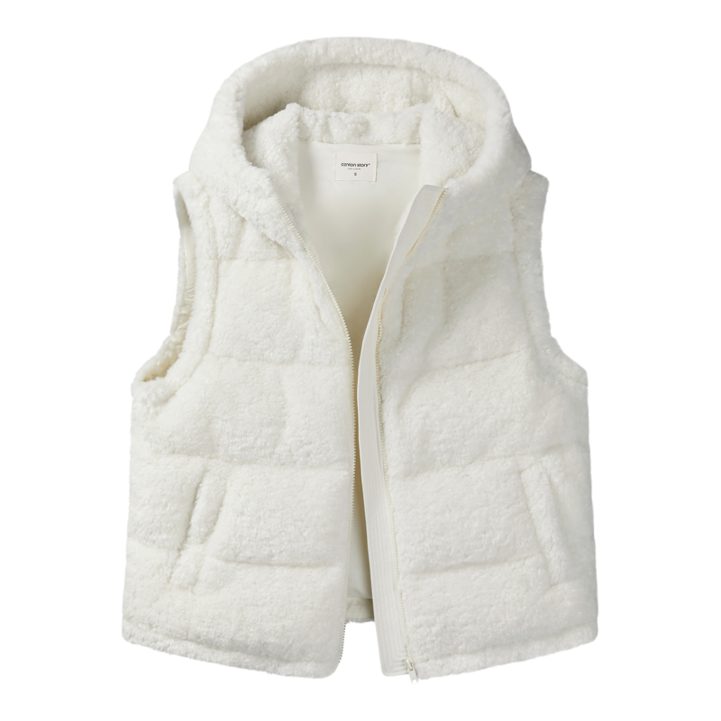 羊城故事-白色宽松连帽背心马甲女冬季新款百搭保暖上衣Y51155697