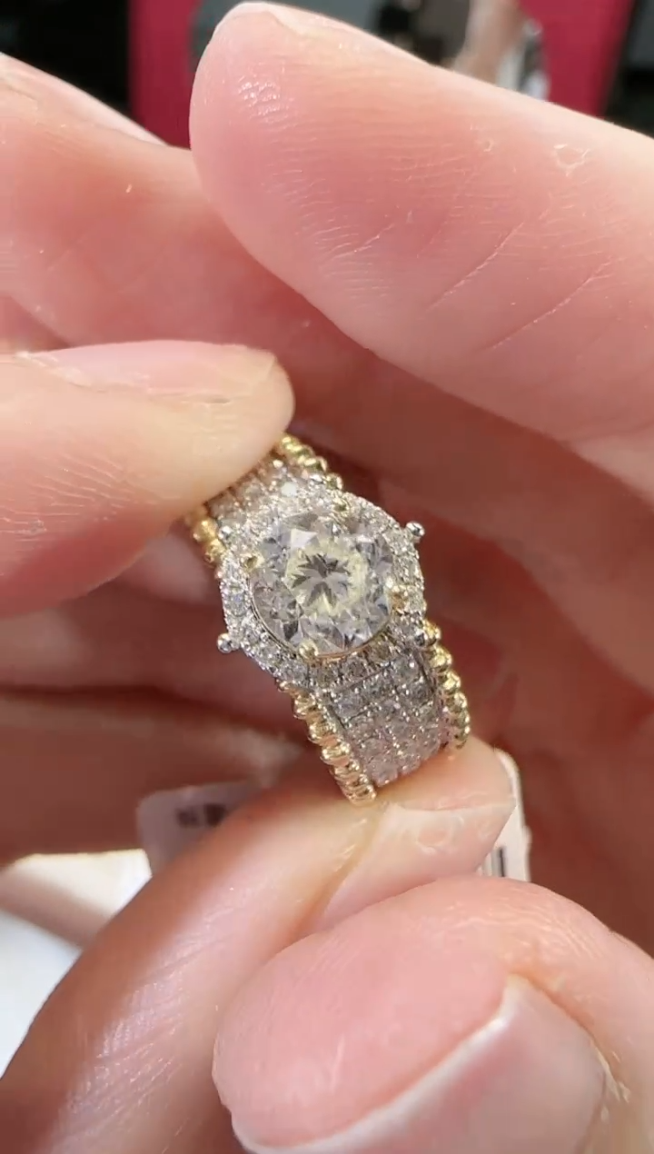 【闪购商品】钻石戒指/指环18K金镶嵌1克拉雕金钻戒12#14#