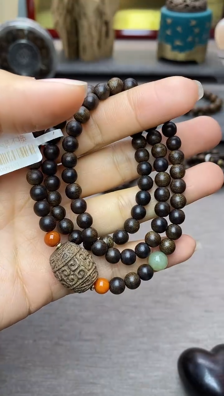 【闪购商品】沉香手串越南芽庄白棋06+紫棋回纹珠 三圈沉水