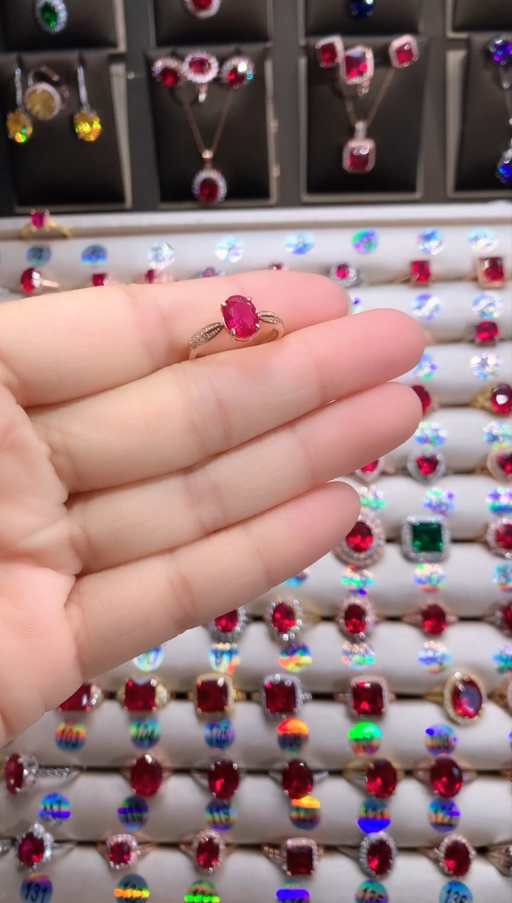 【闪购商品】红宝石戒指银S925镶嵌玫瑰金6.8