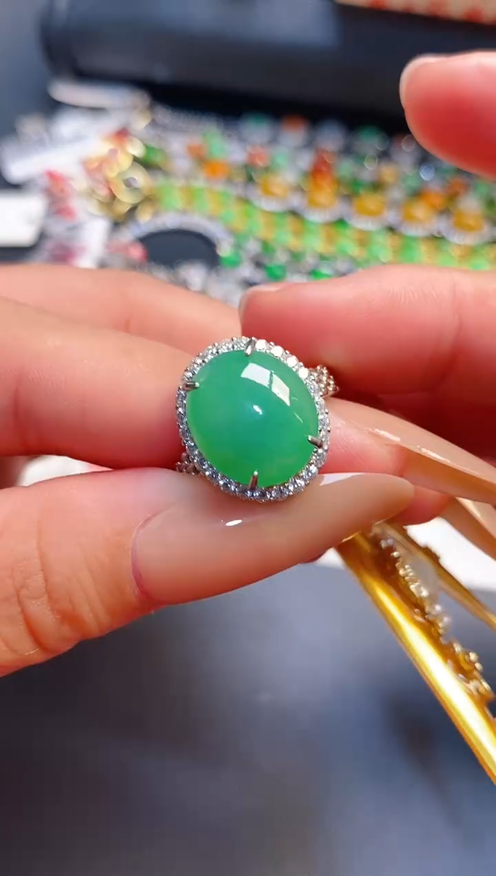 银S925镶嵌戒指翡翠天然