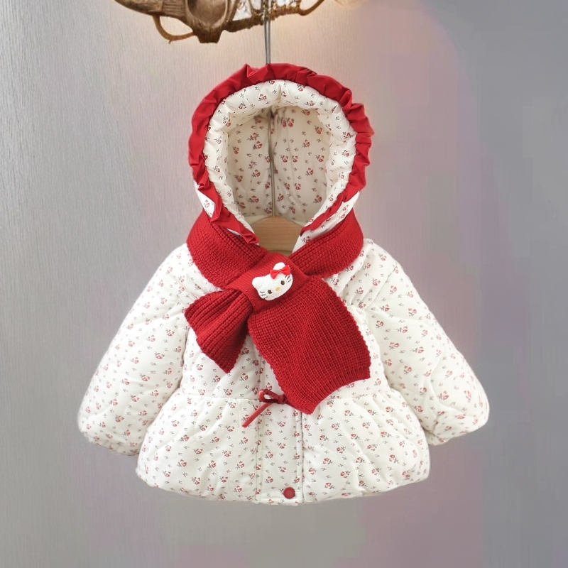 女童连帽棉衣外套加厚棉服小女孩碎花棉袄女宝宝冬装外套保暖棉服